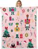 Pink Nutcracker Sherpa Throw Blanket for Couch Christmas Super Soft Cozy Fleece Xmas Cute Cartoon Blanket for Winter,Plush Throw