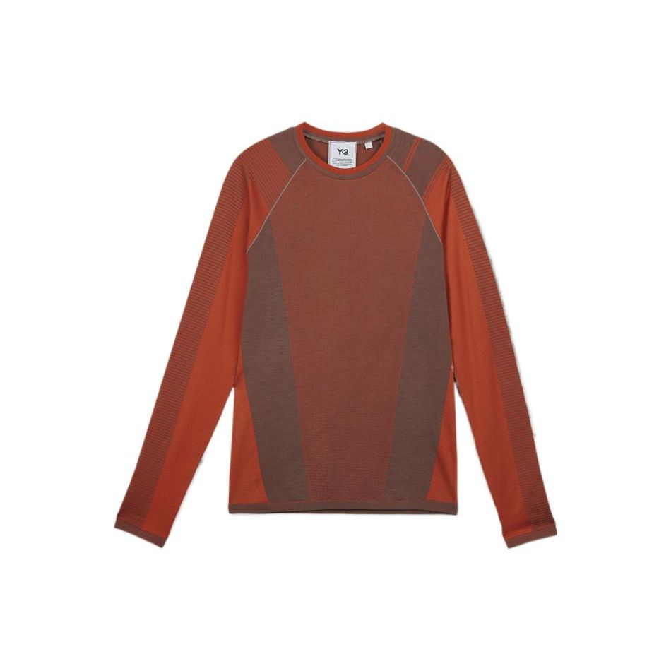 

Y-3 FW22 Crew Neck Knit Long Sleeve T-Shirt With Large Logo Men Tops Orange HT4509 M