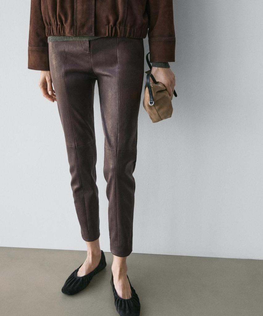 Masimodutti Elastic Detail Napa Leather Leggings