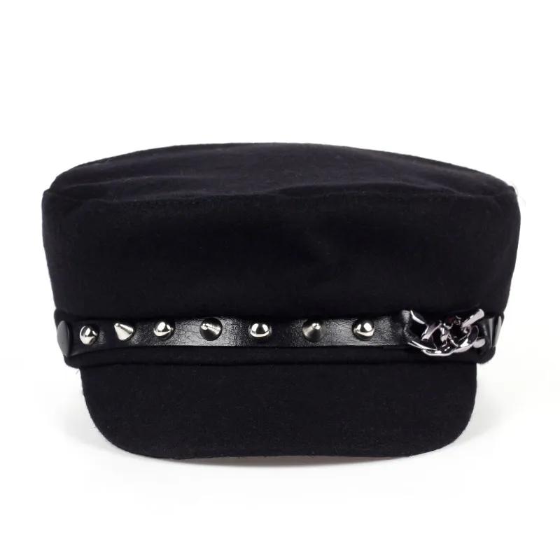 Unisex Rivet Chain Navy Hat Spring and Autumn Outdoor Casual Adult Sun Hats Hip Hop Beret Hat Sunscreen Hat Sports Cap