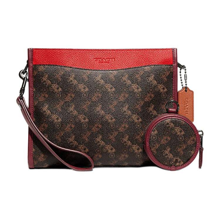COACH Hitch Canvas With Leather Handheld Shoulder Bag, Crossbody Bag Medium Mens Dark Brown Monogram