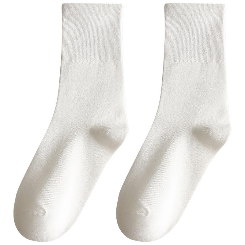 White Maternity Pile-up Socks, Retro Plain Color, Sweat-absorbing Mid-calf Socks, Cotton Winter and Autumn Sports Socks