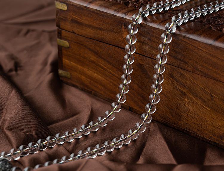 8-12mm White Crystal Buddhist Beads with Glass Rosary & Vajra Accessories.