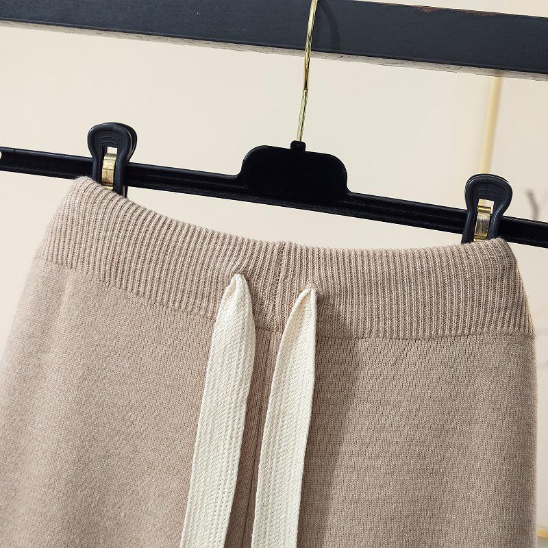 2024 Women's Autumn High Waist Elastic Knitted Wide-Leg Pants - Casual, Loose, and Draped Style