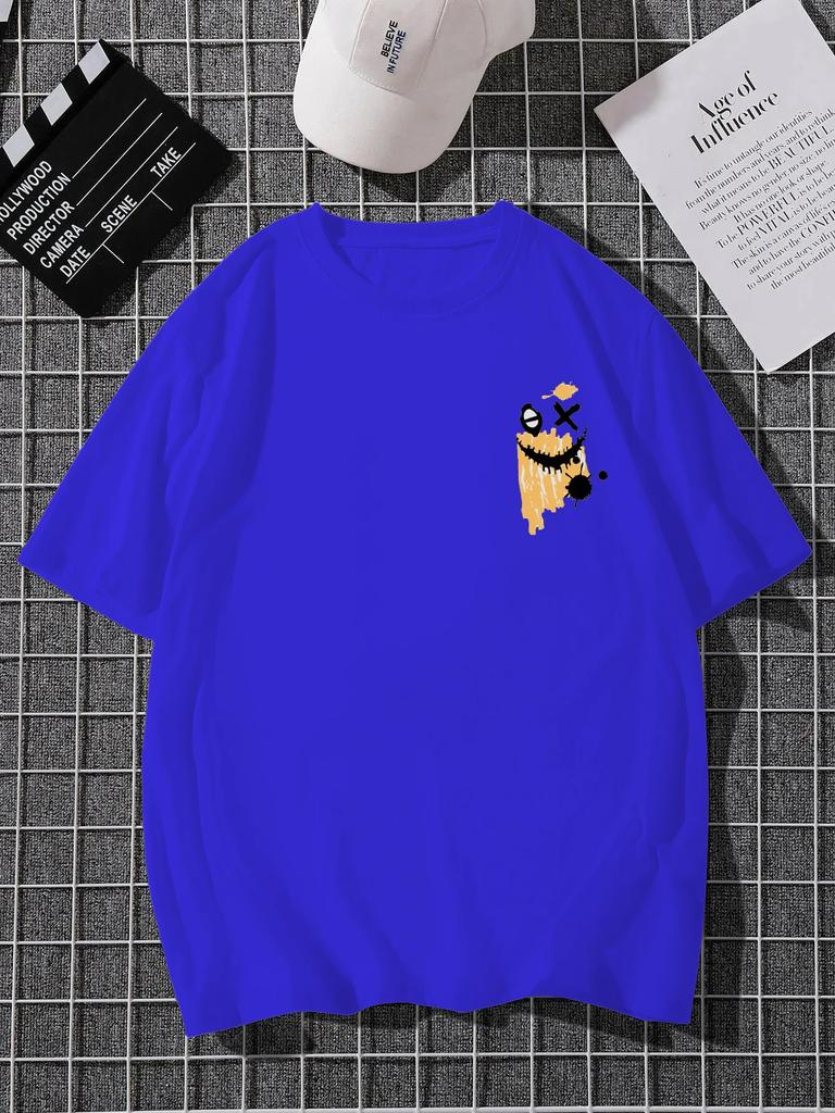 'Smile Mood' Print, Men's Casual Crew Neck Short-Sleeve  Fashion Summer T-Shirts Tops, Men's Outfits Tee,Regular Oversize Tees
