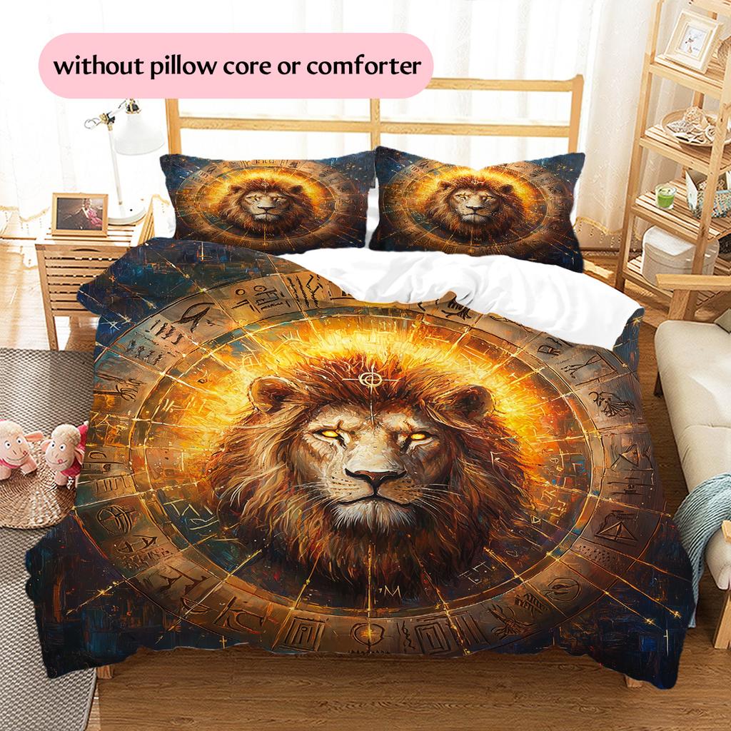 Lion Runes Pattern Bedding Quilt Set Home Decoration Gift (1 * duvet cover + 2 * pillowcase without core)