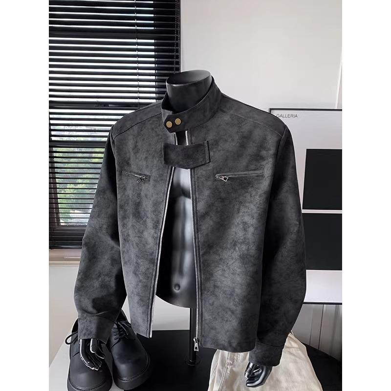 

Melanoid Matte Men s Stand Collar Leather Jacket - Spring/Autumn, Clean Fit, Motorcycle/Flight/Regular Shoulder Baseball Style. 3XL чорний