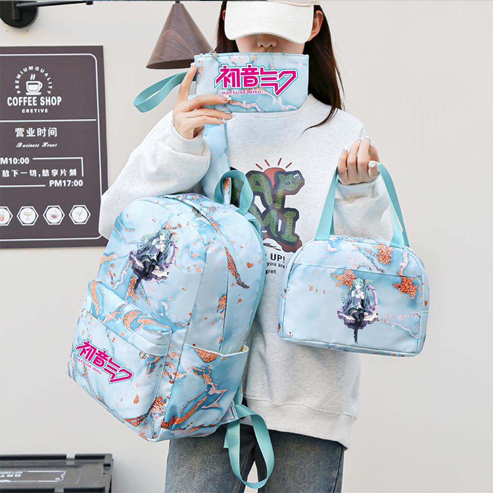 3Pcs/set Anime Hatsune Miku Printed Backpack Handbag Pencil Case for Teenager Student Bookbag Schoolbag Women Large Capacity Waterproof Travel Bag