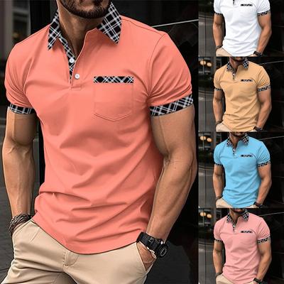 Camisa Polo Casual de Negocios para Hombre Camiseta de Manga Corta con Bloques de Color de Moda Cuello con Solapa Bolsillo con Botón Decoración Camiseta Deportiva para Golf