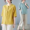 Plus Size Summer Cotton Linen Clothing Set: Short-Sleeved T-shirt Top Two-Piece for Mid-Aged and Elderly Women
