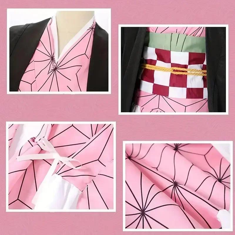 Kamado Nezuko Cosplay Costume Anime Kimono Kamado Nezuko Wig Uniform Halloween Women Children's Clothing