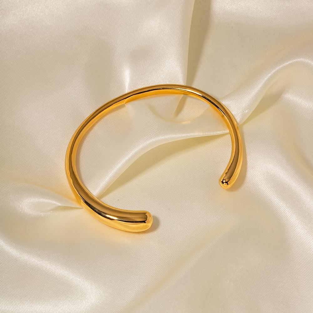 Stainless Steel Wrist Opening Bracelet Bangle For Women Gold Color Handmade Cast Wave Shaped Design Statement Party Jewelry Gift