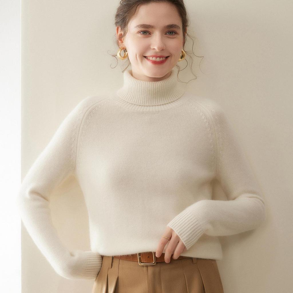 2025 Fall/Winter Women's High Neck Soft Five-Needle Thick Cashmere Sweater Base Layer