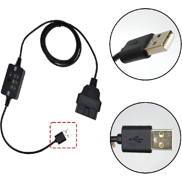 USB Powered Vehicle OBD II Connector Memory Saver With Buzzer, Car ECU Emergency Power Supply Cable, Automotive Battery Replacement/Disconnect Tool,