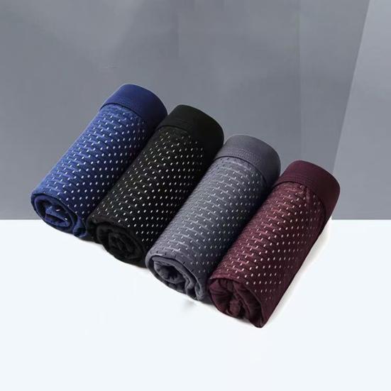 Summer Ice Silk Mesh Holes Panties Mid-rise Elastic Waistband Boxer Underwear Soft Smooth Wiring Quick Drying Panties