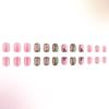 24 Pcs False Nail with Rhinestones Valentines Day Press On Nail Leopard Heart Acrylic Nail Full Cover Stick On Nail