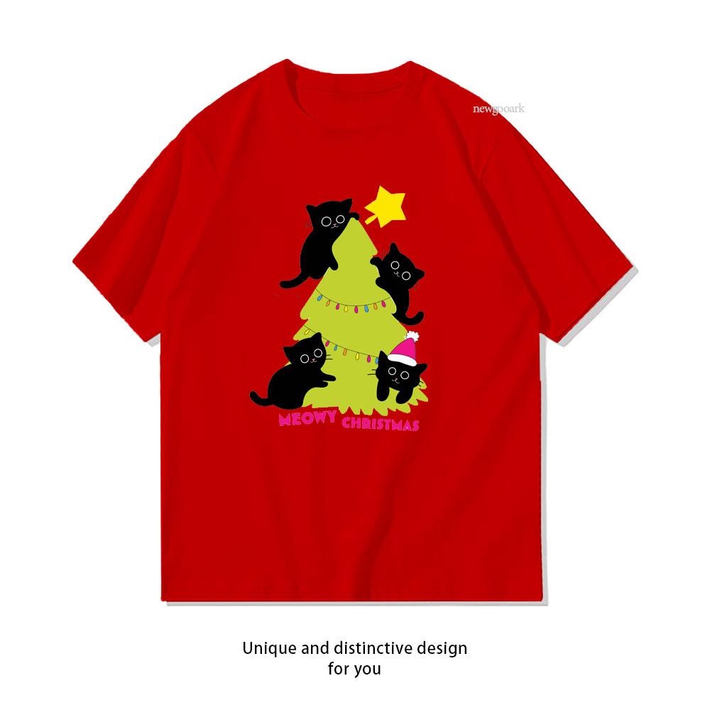 Meowy Christmas Mischief Cute Black Cats in Christmas TShirt woman man cotton graphic t shirts streetwear Classic Oneck shirt S