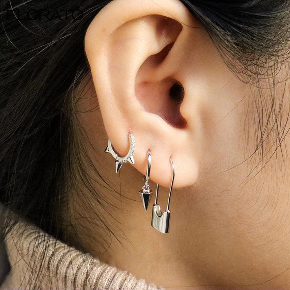 925 Silbernadel Punk Nieten Nieten Creolen Ohrringe für Damen Huggie Ohrringe Ohr Manschette Piercing Ohrring Gotischer Schmuck