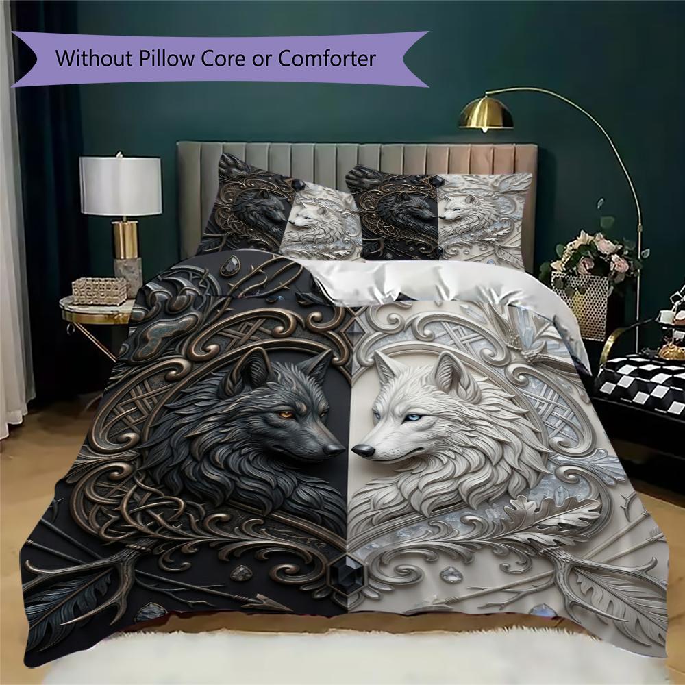 B&W Animals Pattern Bedding uilt Set uilt Cover Pillowcase Home Decoration Birthday Gift (1 * duvet cover + 2 * pillowcase without core)32