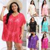 Plus Size Women's Floral Lace Beach Cover Up V Neck Batwing Sleeve Sheer Swimsuit Cover Up Dress