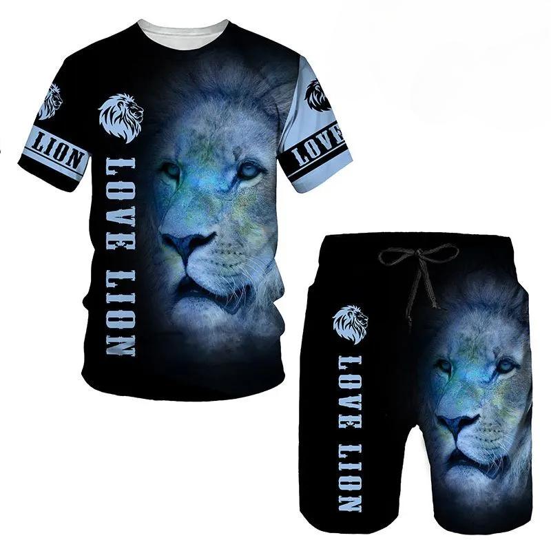 T Shirt & Shorts Sets 2piece Suit for Mens Animal Pattern Print Short Sleeve Tracksuit Leisure 3D Polyester Man's Set