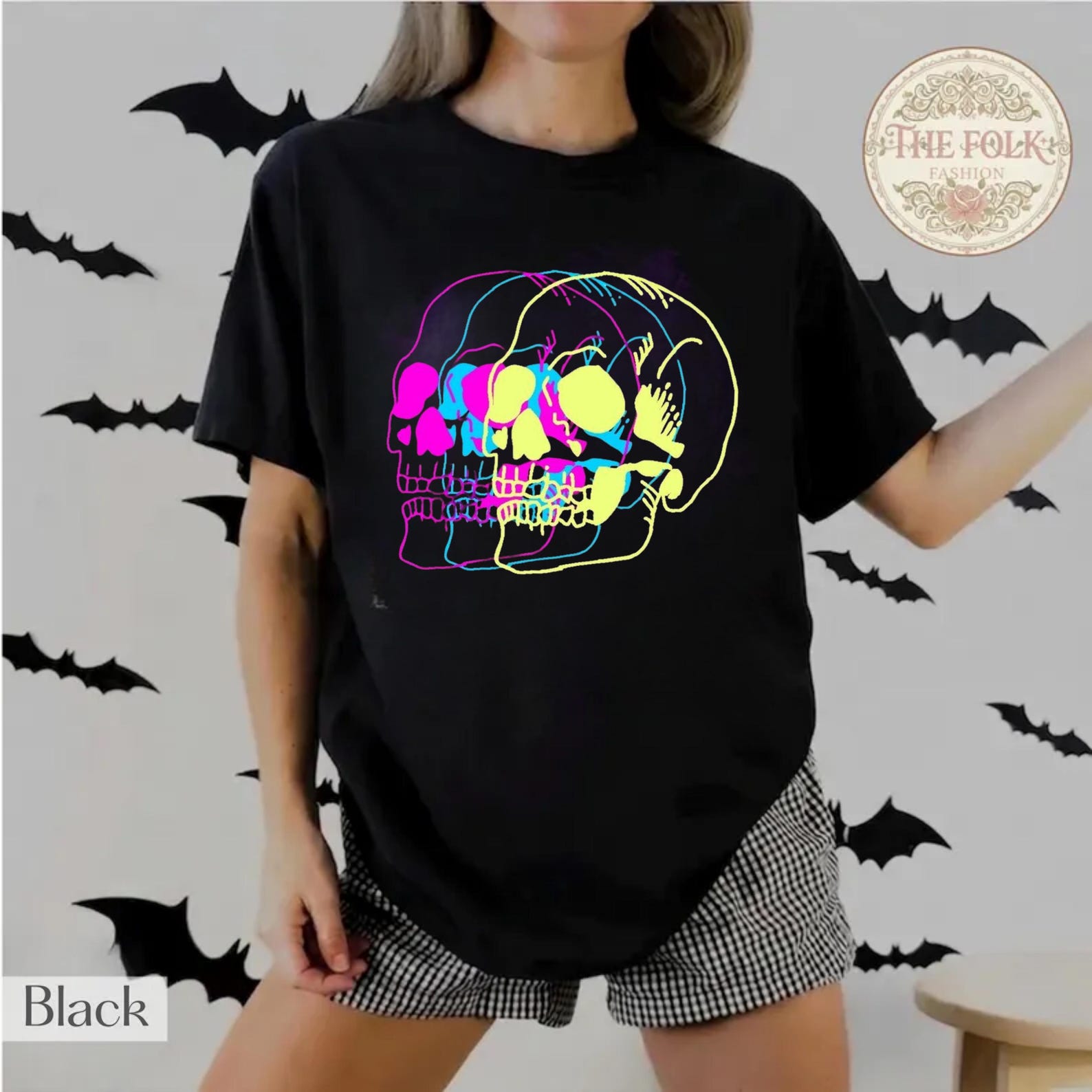 Neon Skull Glitch Shirt, Pastel Goth Skeleton Tee, Cyberpunk Skull T-shirt, Edgy Grunge Aesthetic, Gen Z Halloween Shirt, Spooky Shirt 3XL
