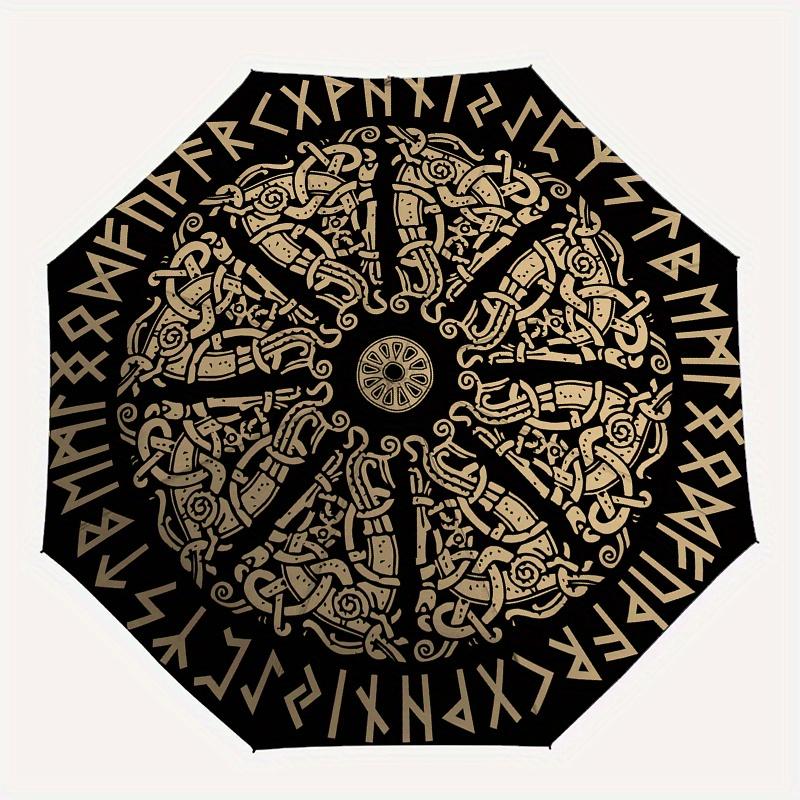 Viking Runes Mandala Umbrella, Portable 3-Fold Compact Umbrella,Christmas Gift ES432