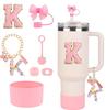 Ensemble d'accessoires pour gobelet 7 pièces pour gobelet Stanley 30/40 oz Couvercle de paille Bouchon Base Anti-renversement Porte-clés Lettre Breloque Autocollant