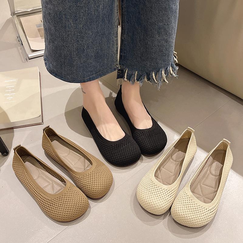 Fashion Casual Woman Shoe Tennis Female Soft Round Toe Knitting Flats Ladies' Footwear Slip-on Breathable Comfortable Dress Slip On Rubb