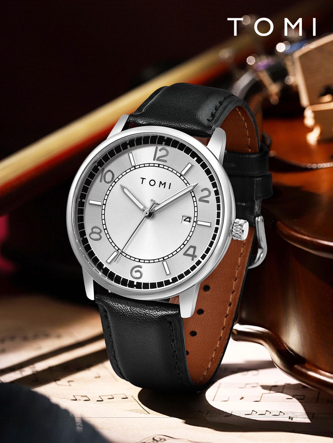 Simple men s watch business leisure quartz watch round leather strap calendar watch men s wristwatch