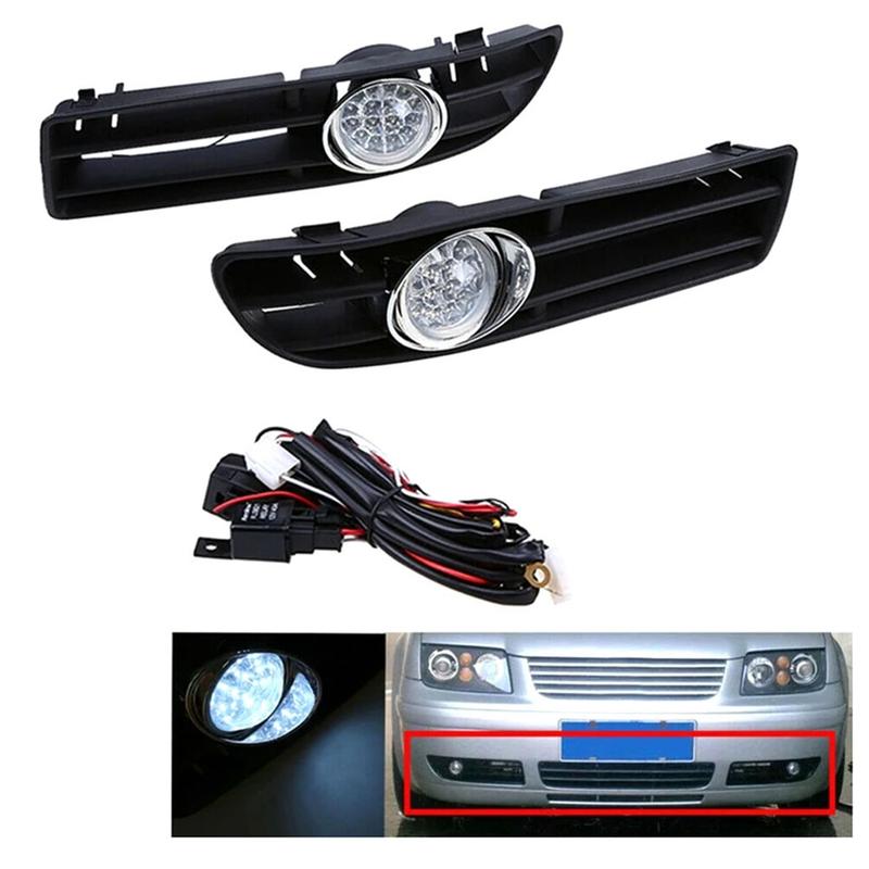 1 Pair LED Foglamp Front Grille Front Bumper Grille Fog Lights for VW Bora Jetta MK4 1999-2007