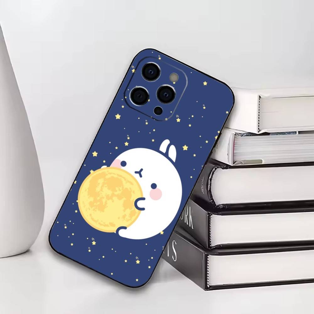 

Cartoon M-Molang Phone Case For iPhone17,16,15,14,13,12,11 Plus,Pro Soft Silicone Black Cover iPhone16plus