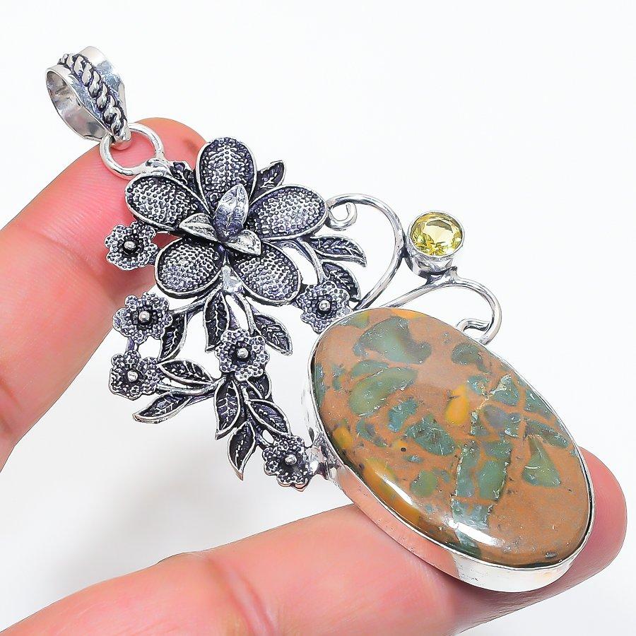 

Подвеска из натурального бамбука, яшмы, цитрина, стерлингового серебра 925 пробы, 3,27 дюйма, W2l02