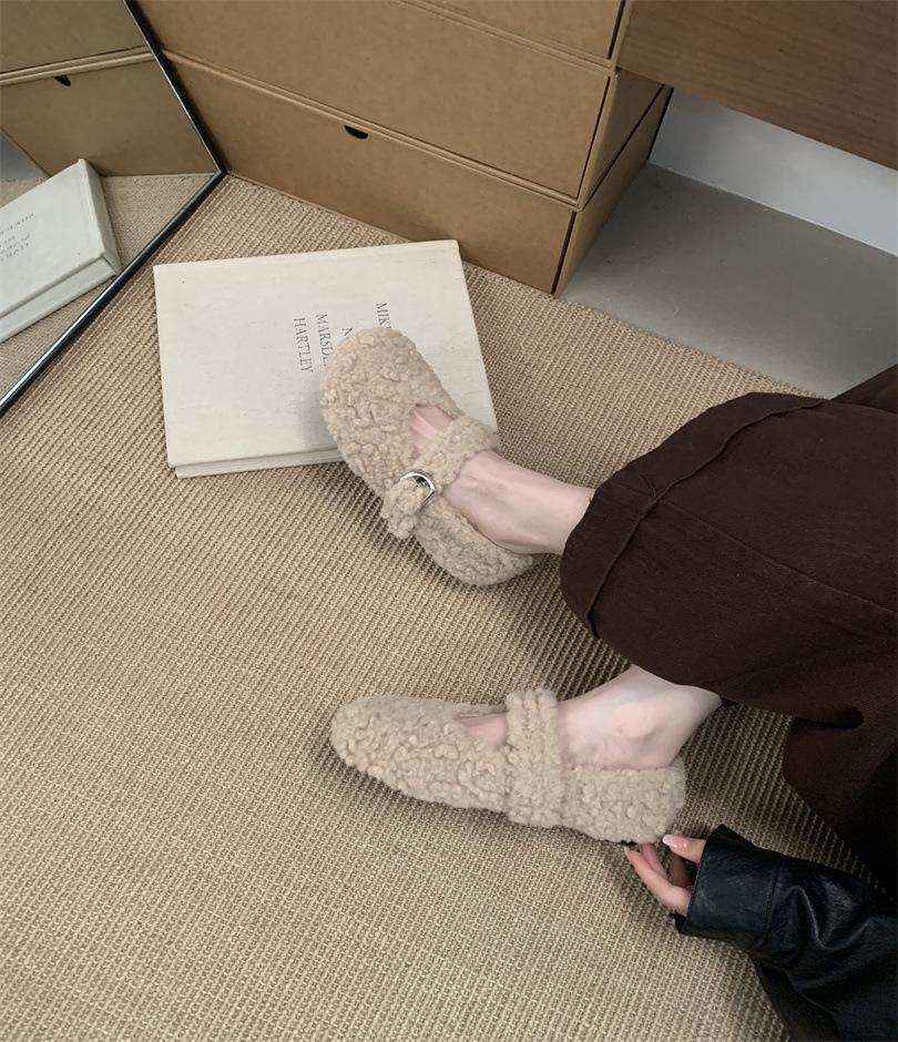 

Ретро нежные плюшевые и пушистые туфли для женской коллекции осень-зима 2025, новые, милые, для ношения с юбкой, хлопковые туфли-дуду на одном педале 39
