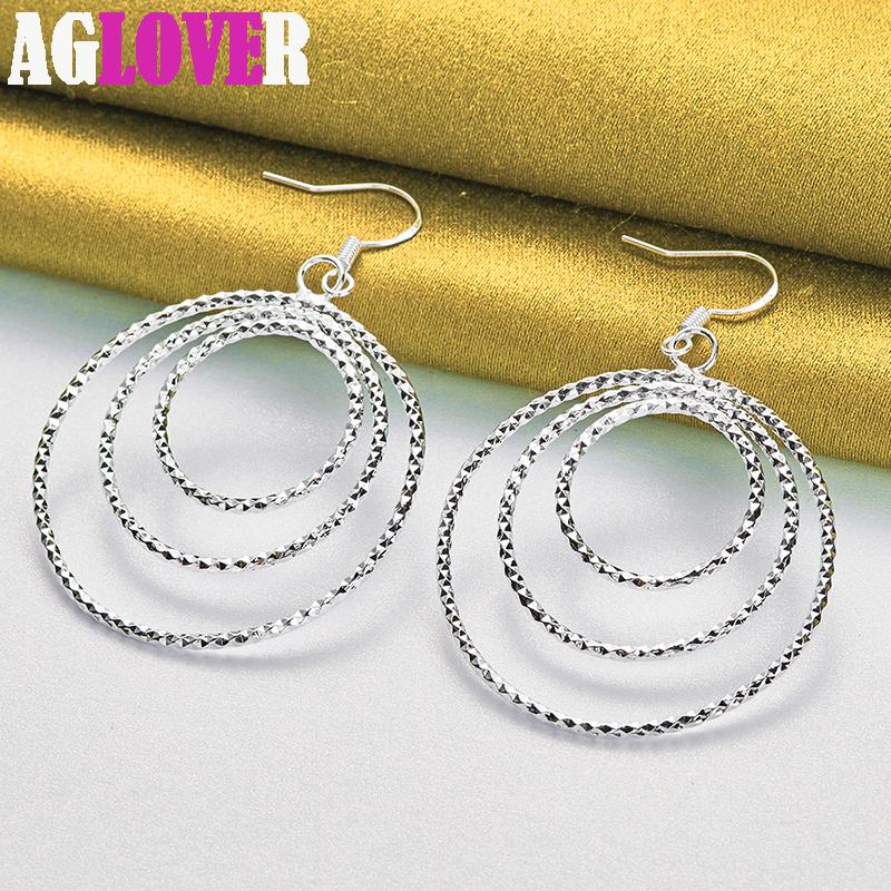925 Sterling Silver Three Circle Pendant Earring Jewelry
