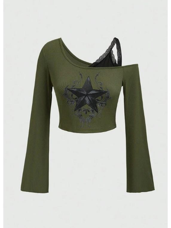 2026 Autumn/Winter Retro Street Style Y2K Printed Slim Fit Women's Tops