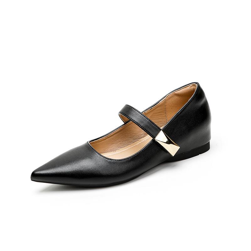 Pointed single shoes women's inner height-increasing shoes autumn new high-end sense word with temperament Mary Jane flat shoes
