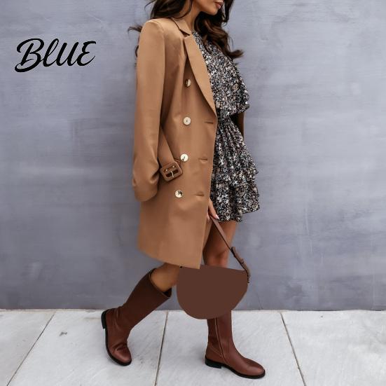 Suit Dress Women Lapel Long Sleeve Double Breasted Mid-length Adjustable Belt Waist Formal Business with Pockets Workwear Comfortable