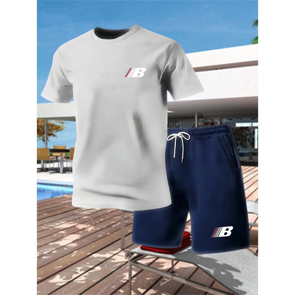 Set Sportivo Estivo da Uomo Traspirante a Manica Corta con Pantaloncini Leggero Comodo Stile Sportivo Prodotto in Cina