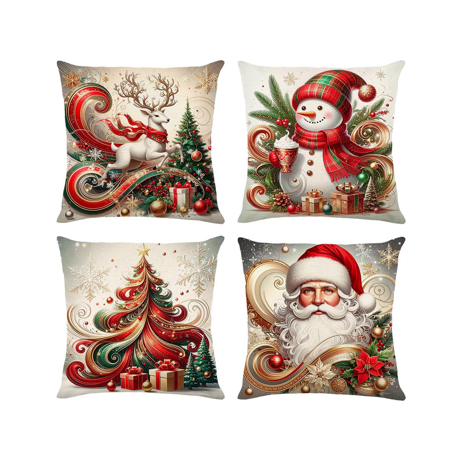 4Pcs Christmas Cushion Covers Set Reindeer Pattern Christmas Themed Pillow Case Cozy Xmas Pillow Cover for Porch Patio Apartment