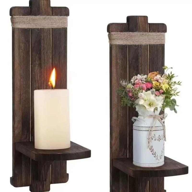 Farmhouse Wall Mounted Candle Holders Sconces Floating Shelf For Small Vase Plant Display Rack And Holiday Decorations