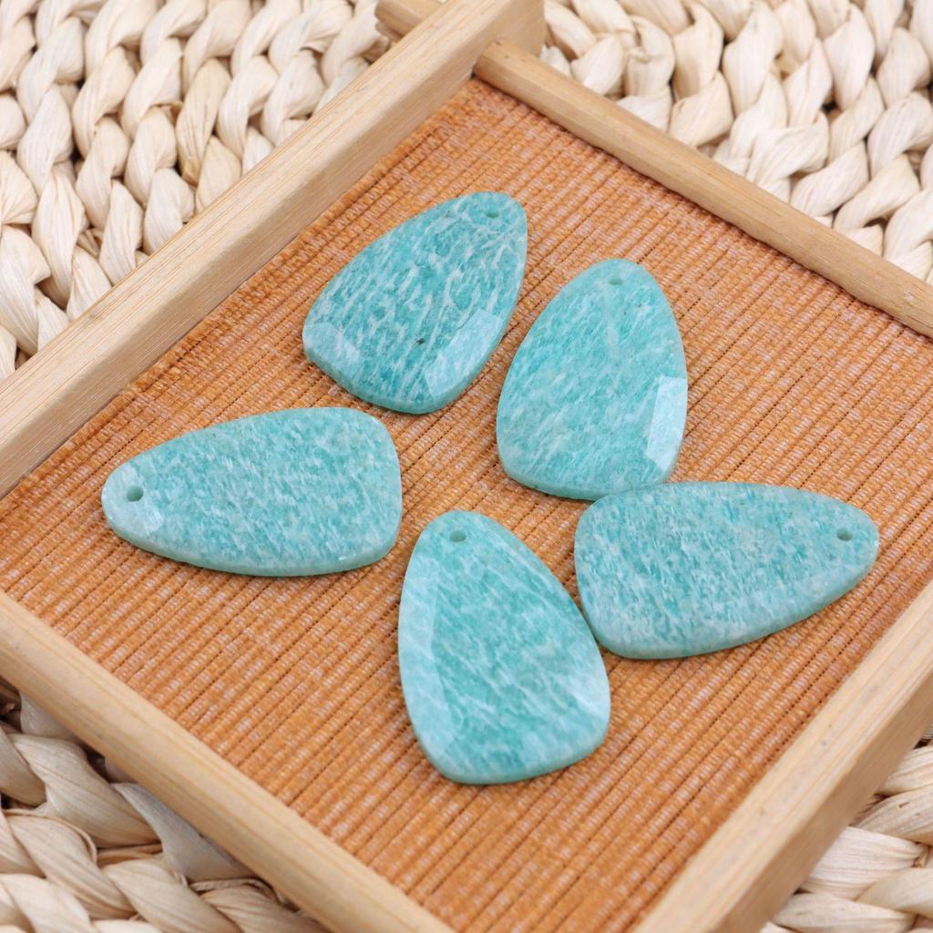 Natural Amazonite Geometric Cut-Edge Pendant for Earrings, Semi-finished Handmade Jewelry Accessory