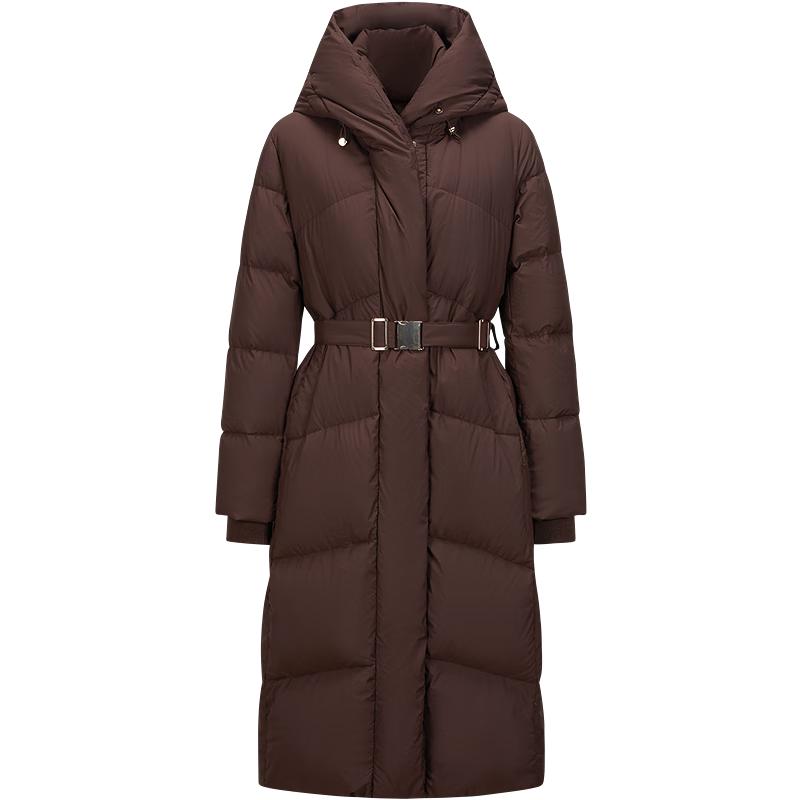 

Анна К. Елегантна подовжена куртка з капюшоном кольору Майяра, на качиному пуху M