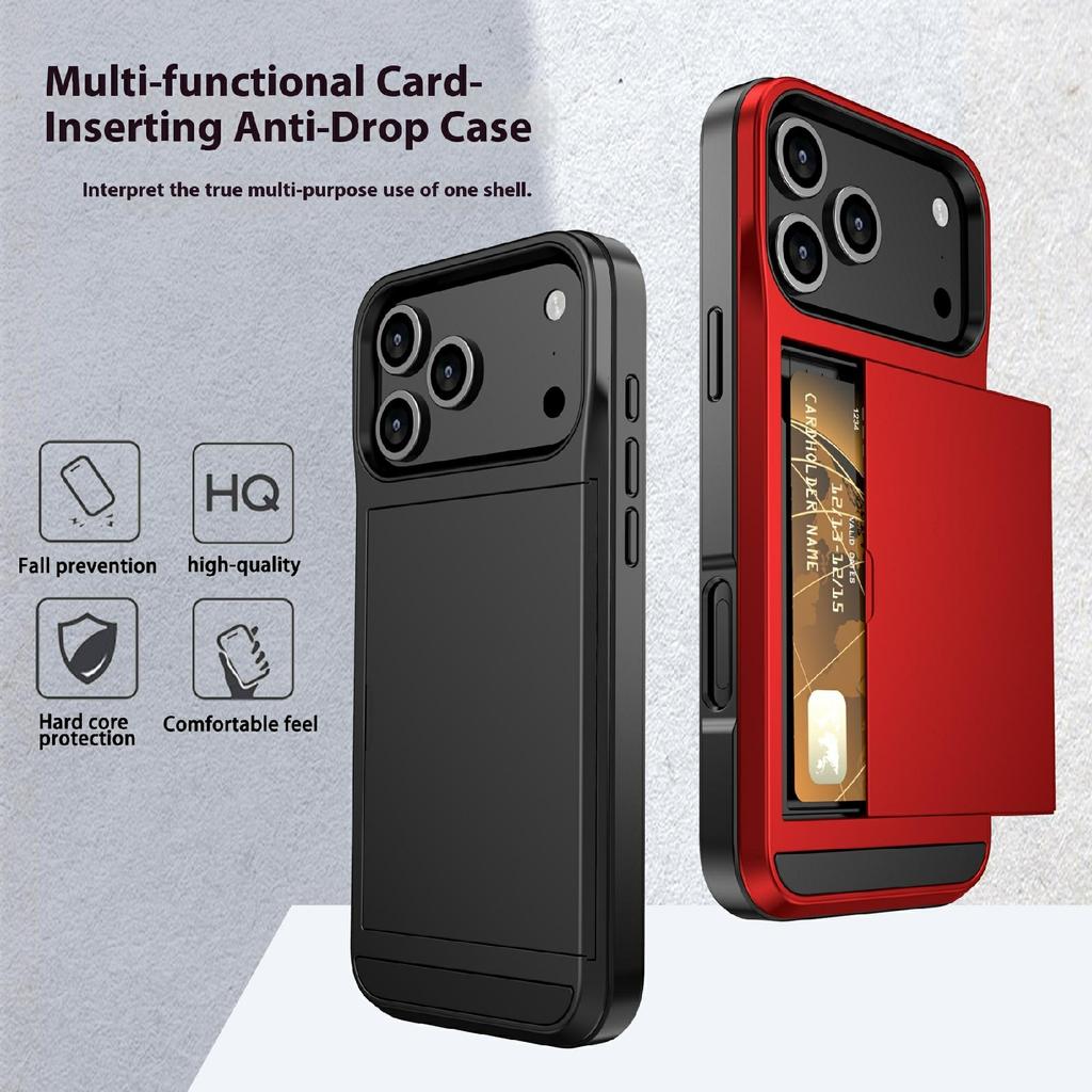 Pour iPhone 17 Pro Coque avec Porte-Cartes Coulissant PC+TPU Coque Arrière de Téléphone