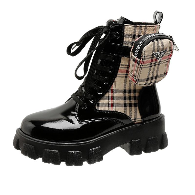 Trendy Pocket Bag Martin Boots Fleece Thick-Soled Round Head Short Fashion Boots