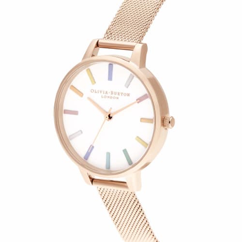 Olivia Burton Rainbow Rose Gold Mesh Watch OB16RB24 34mm Women's