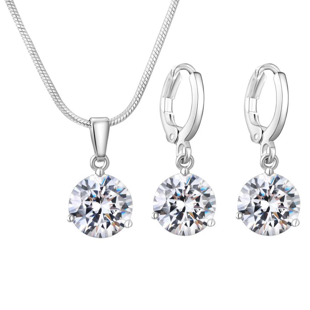 Minimalist Fashion Round Multicolor Zircon Necklace And Earring Set Elegant Women Jewelry