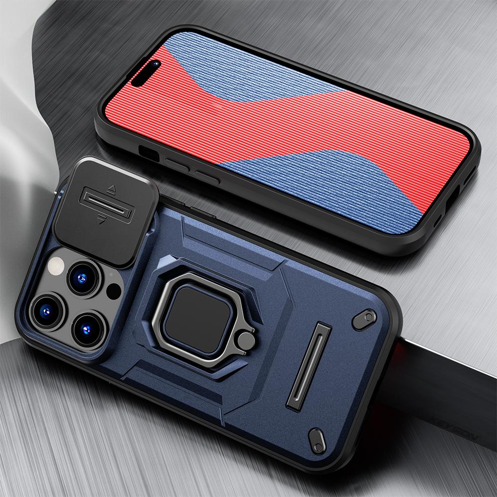 KEYSION Shockproof Case for iPhone 14 Pro Max 14 Plus Slide Camera Lens Protection Ring Stand Phone Cover for iPhone 13 Pro Max