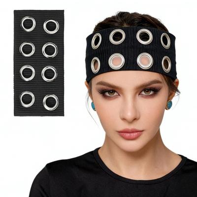 Grommet Headband with Metal Holes, Studded Headbands, Eyelets Punk Black Hair Band, Hollow Stretchy Casual Hair Accessory,