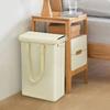 Linen Laundry Hamper with Lid 45L Collapsible Dirty Clothes Basket Imitation Cotton Wash Bin for Home Dorm Storage